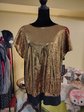 Elementz Gold Sequin Short Sleeve Top